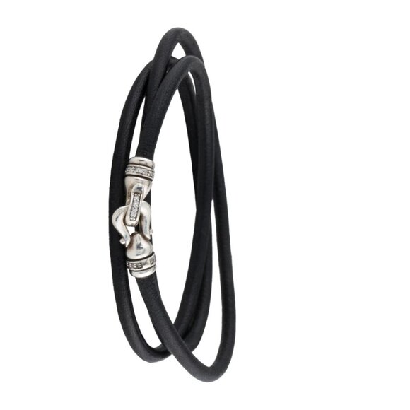 DAVID YURMAN DIAMOND STERLING SILVER 925 CABLE BUCKLE TRIPLE WRAP BRACELET - Picture 2 of 7